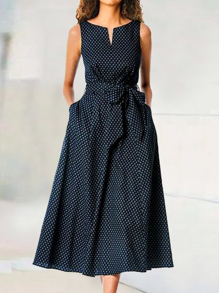 

Plaid Elegant Loose Ruched Dress With Belt, Dark blue, Dresses