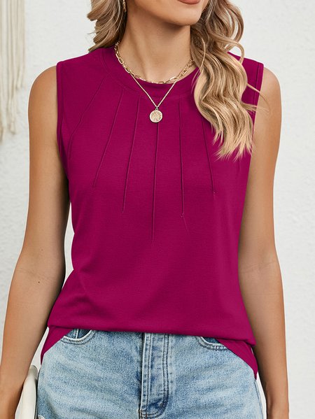 

Casual Crew Neck Plain Tank Top, Deep pink, Tanks & Camis