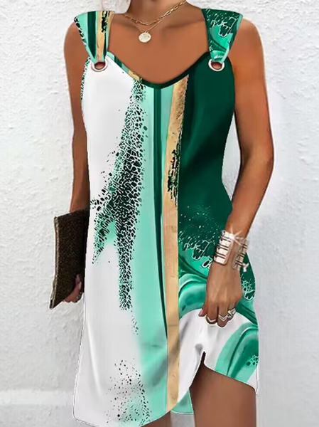 

Women's Sleeveless Summer Random Print Dress Spaghetti Daily Going Out Casual Mini H-Line Green, Dresses