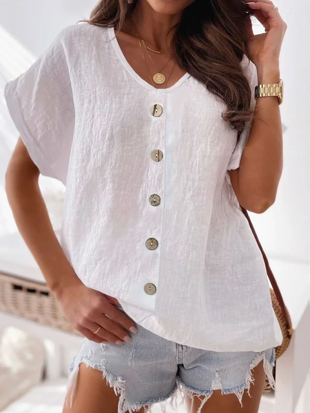 

Plain Casual Loose Blouse, White, Blouses & Shirts