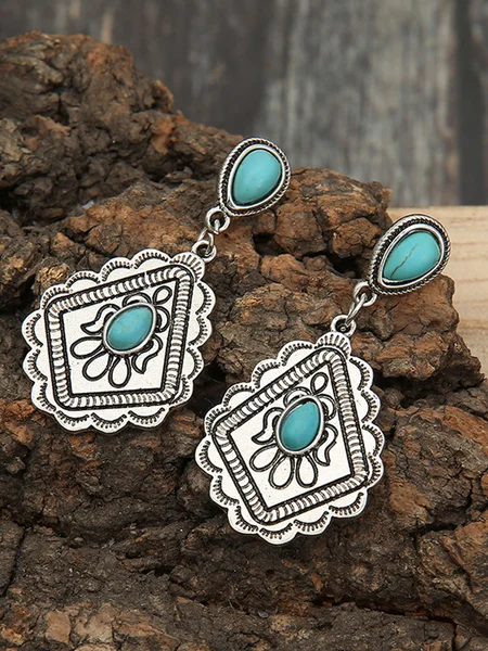 

Retro Turquoise Bohemian Earrings, Silver, Earrings