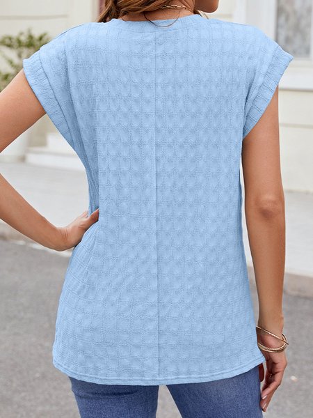 

Crew Neck Short Sleeve Plain Regular Micro-Elasticity Loose Shirt For Women, Sky blue, Blouses