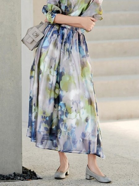 

Elegant Regular Fit Floral Long Skirt, As picture, Skirts