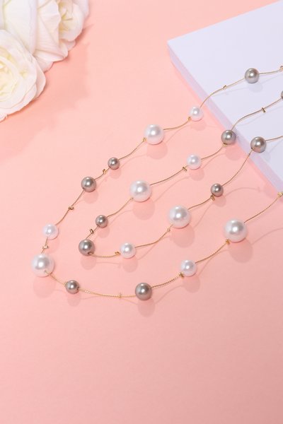 

Mother's Day Gift Pearl Buckle Necklace Circle Simple Jewelry, Light gray, Necklaces