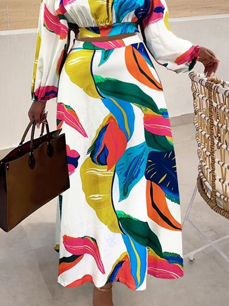 

Regular Fit Vacation Leaf Long Skirt, As picture, Skirts