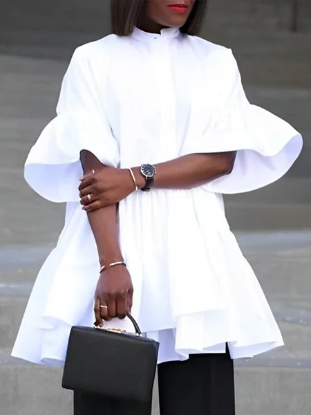 

Daily Plain Urban Half Sleeve Loose Blouse, White, Blouses and Shirts