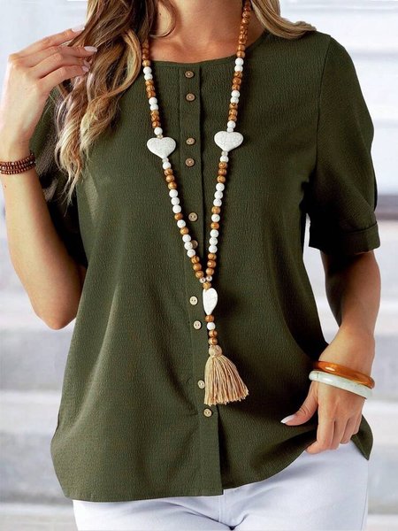 

Casual Plain Loose Crew Neck Blouse, Green, Blouses & Shirts