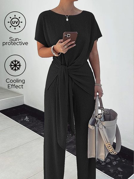 

Cooling Waist-Tie Sweater, Black, Pullovers