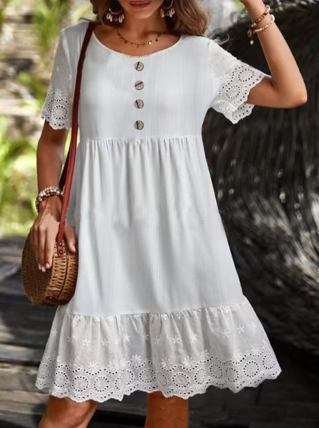 

Casual Loose Plain Dress With No, White, Midi Dresses
