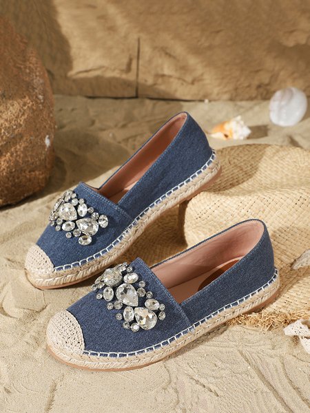 

Rhinestone Decor Denim Slip-on Espadrilles, Blue, Flats