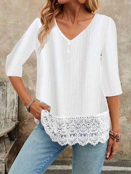 

Casual Loose Blouse, White, Blouses & Shirts