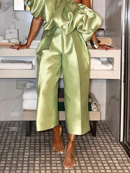 

Regular Fit Plain Elegant Fashion Pants, Mint, Pants
