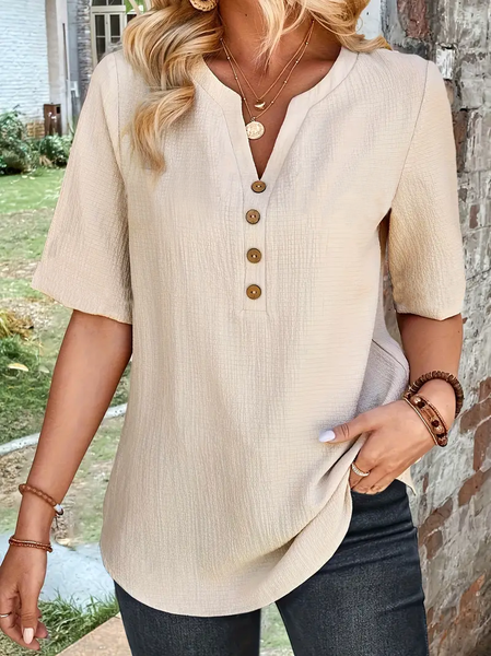 

Casual Notched Blouse, Apricot, Blouses & Shirts