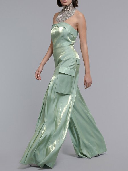 

Regular Size Plain Strapless Elegant Jumpsuit, Aqua, Jumpsuits