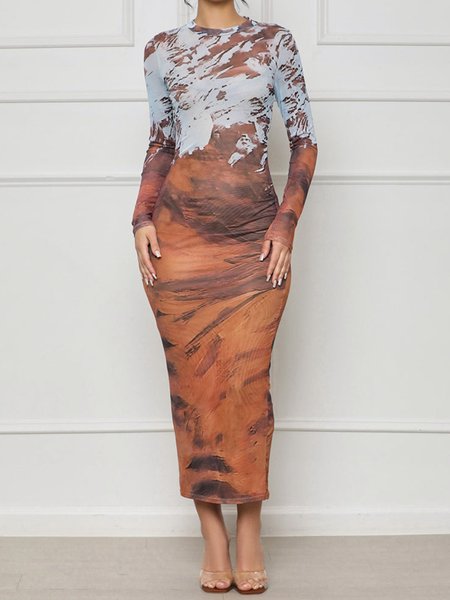 

Tight Printing Crew Neck Urban Dress, As picture, Maxi Dresses