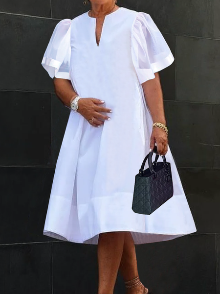 

Loose Others Urban Short Sleeve Plain Midi Dress, White, Midi Dresses