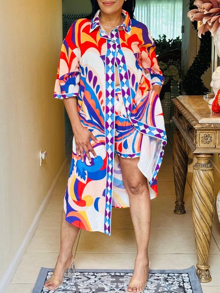 

Loose Vacation Abstract Graphic Blouse, As picture, Blouses and Shirts