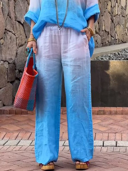 

Ombre Long Casual Loose Straight Pants, Blue, Pants