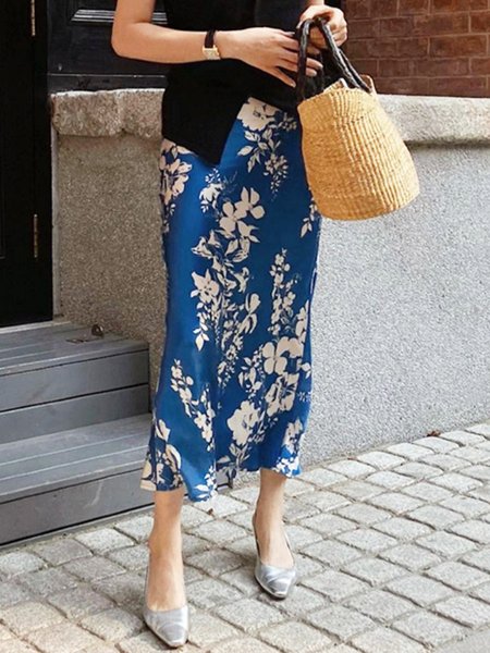 

Floral Regular Fit Urban Skirt, Blue, Skirts