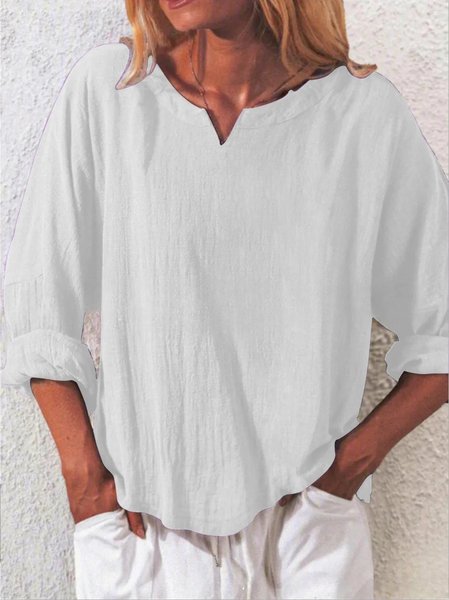 

Casual Plain Notched Blouse, White, Blouses & Shirts