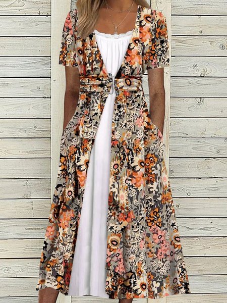 

Women Floral Short Sleeve Comfy Casual Maxi Dress, Multicolor, Dresses