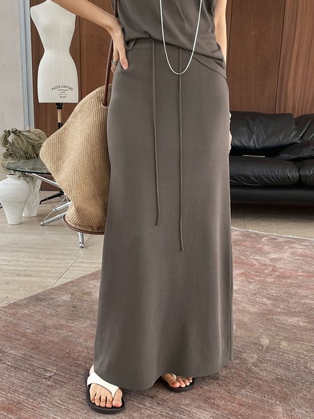 

Daily Plain Regular Fit Casual Skirt, Light brown, Skirts