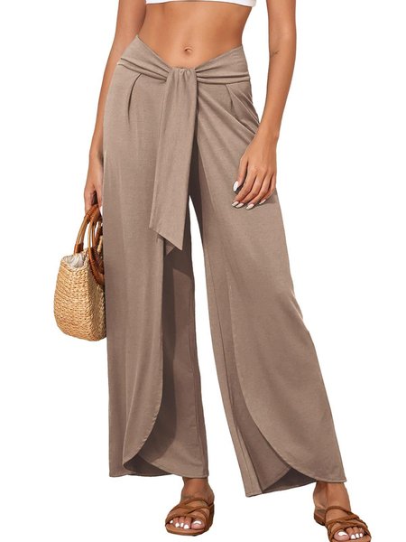 Knot Front Casual Pants, Camel, Pants