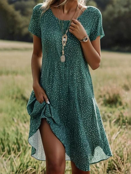 

Women's Short Sleeve Summer Polka Dots Crew Neck Daily Going Out Casual Midi A-Line Green, Dresses