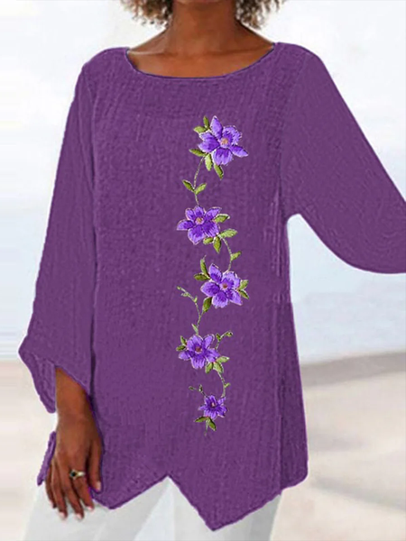 

Women's Purple Flower Alzheimer's Awareness Support Print Long Sleeve Regular Loose Shirt For Women, Blouses