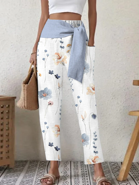 

Casual Floral Long Pant, White, Pants