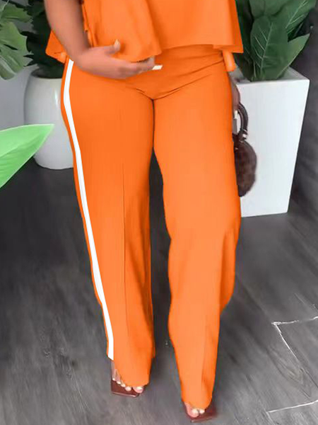 

Casual Color Block Regular Fit Long Pants Straight pants, Orange, Pants