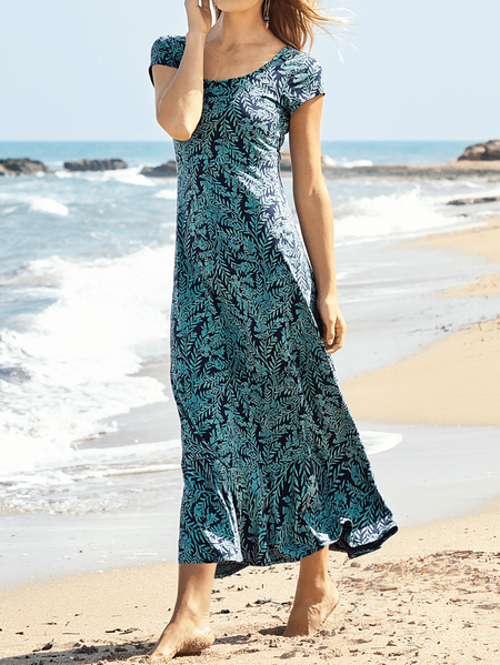 

Floral Vacation Crew Neck Knitted Dress, Cyan, Dresses