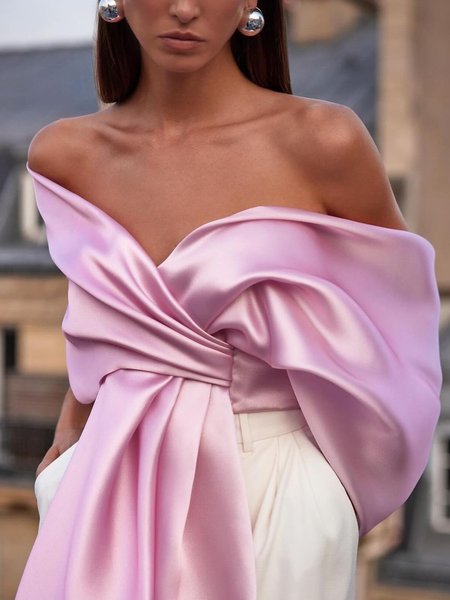 

Elegant Cold Shoulder Plain Regular Fit Shirt, Pink, Blouses and Shirts