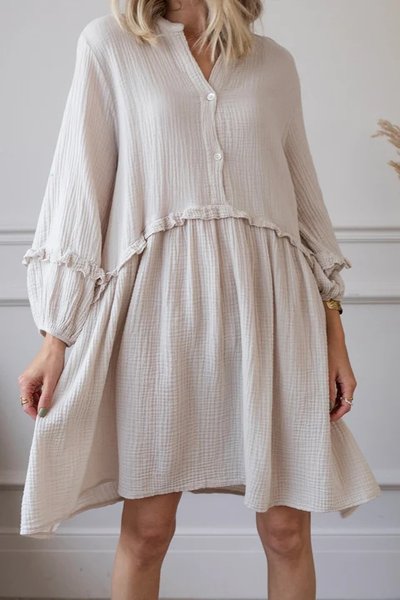 

Cotton Casual Loose Dress With No, Apricot, Midi Dresses