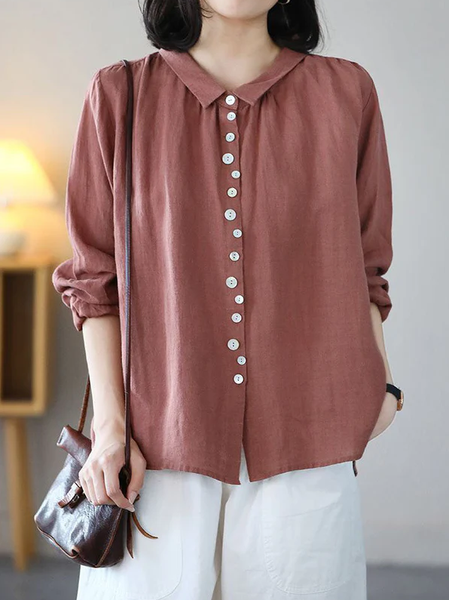 

Cotton Plain Casual Blouse, Red brown, Blouses & Shirts