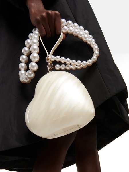 

Elegant Heart Mini Acrylic Handbag with Imitation Pearl Crossbody Strap, White, Bags