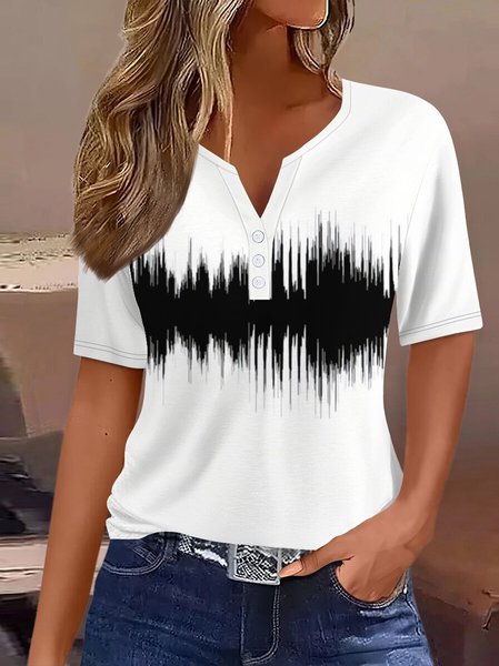 Loose Casual Notched T-Shirt, White, T-shirts