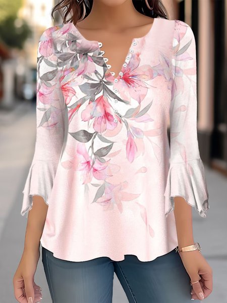 

Buttoned Floral Loose Elegant Shirt, Pink, Shirts & Blouses