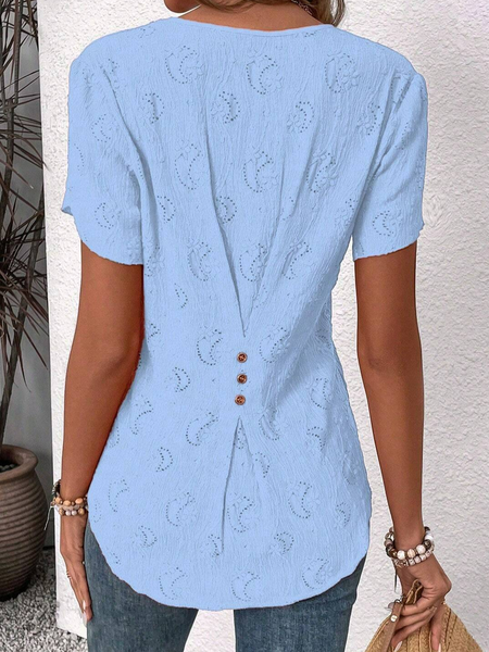 

JFN Notched Simple Cotton Pullover Blouse, Blue, Shirts & Blouses