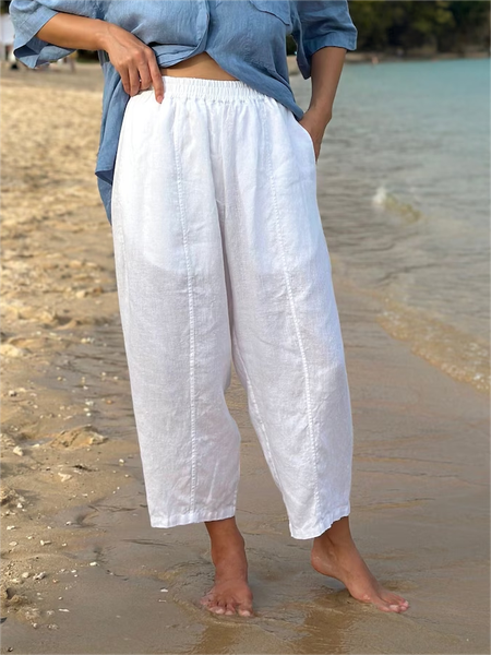 

Plain Loose Vacation Pants, White, Pants