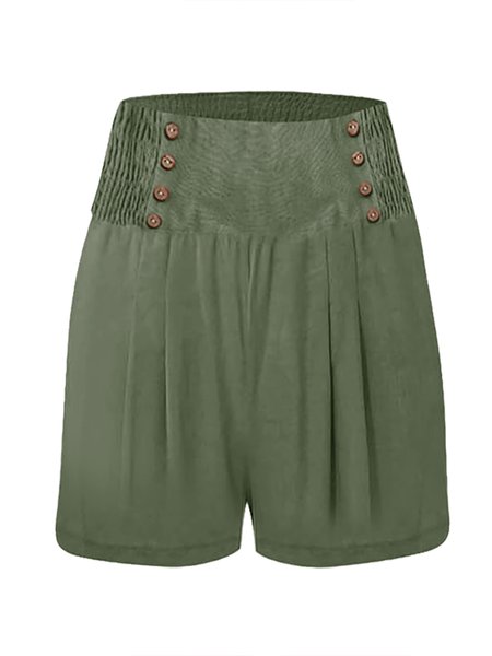 

Casual Plain Natural Buckle Straight Pants Shorts, Green, Shorts