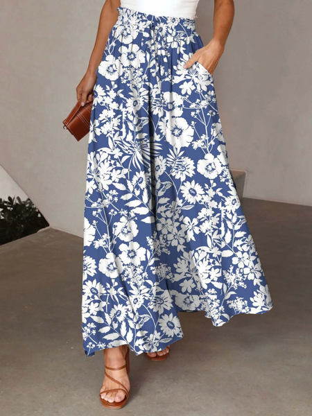 

Casual Floral Long Pant, Blue, Pants