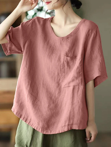 

Crew Neck Casual Blouse, Pink, Blouses & Shirts