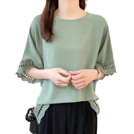 

Plain Crew Neck Casual Blouse, Green, Blouses & Shirts