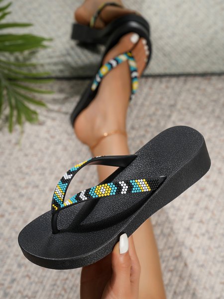 

Color-block Anti-slip Beach Flip Flops, Black, Slippers