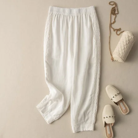 

Casual Plain Pants, White, Pants