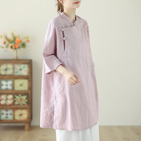 

Cotton Loose Casual Stand Collar Blouse, Pink, Blouses & Shirts