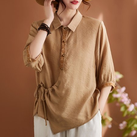 

Loose Embroidery Patterns Casual Blouse, Coffee, Blouses & Shirts