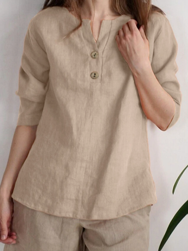 

Casual Notched Loose Blouse, Khaki, Blouses & Shirts