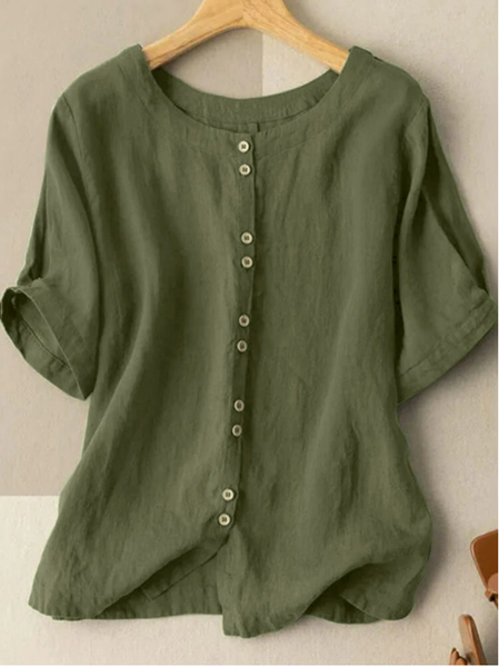 

Cotton Casual Loose Blouse, Green, Blouses & Shirts